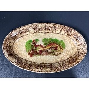 Royal Staffordshire Pottery Rural Scenes 8.5”Oval Plate By‎ A J Wilkinson Rare
